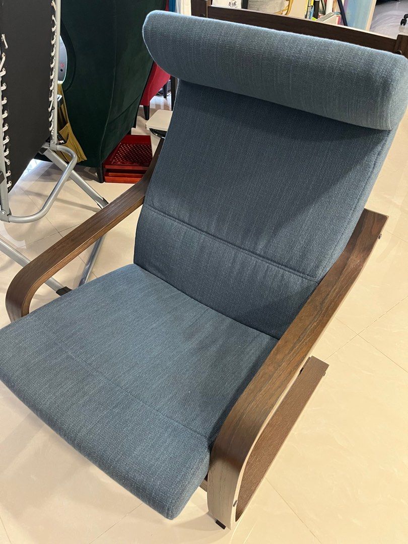 IKEA poang armchair, brown/hillared dark blue, Furniture & Home Living