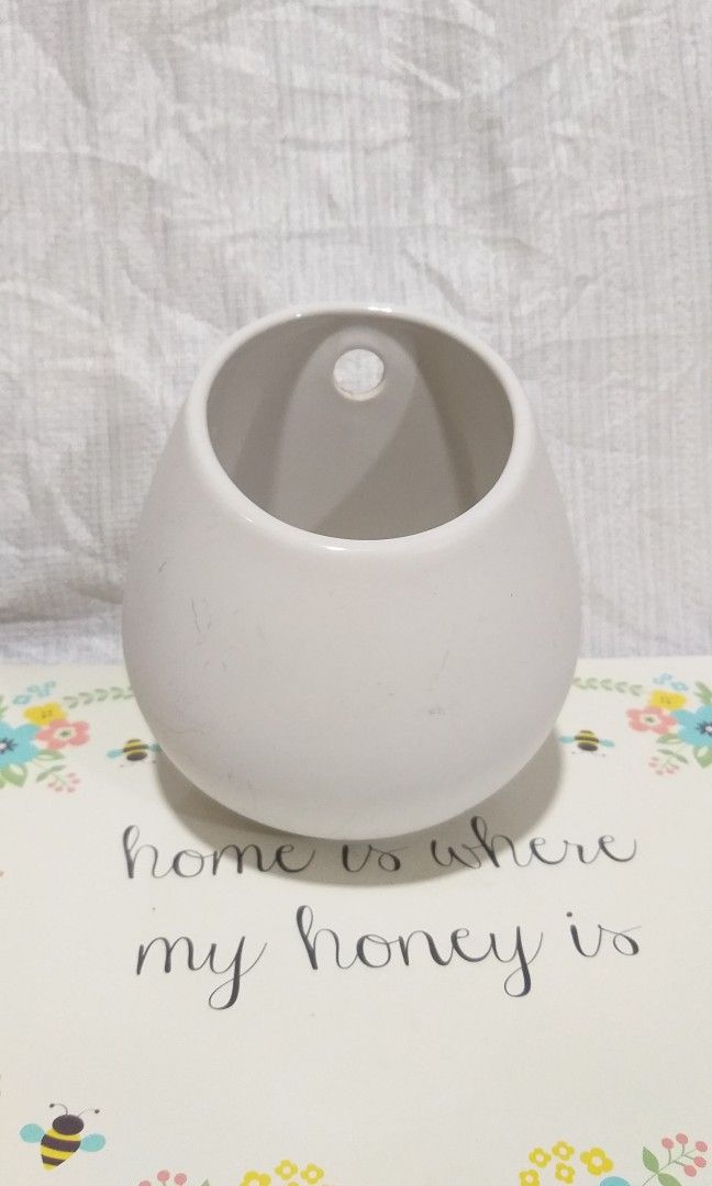 Ikea white Ceramic Hanging pot, Furniture & Home Living, Gardening
