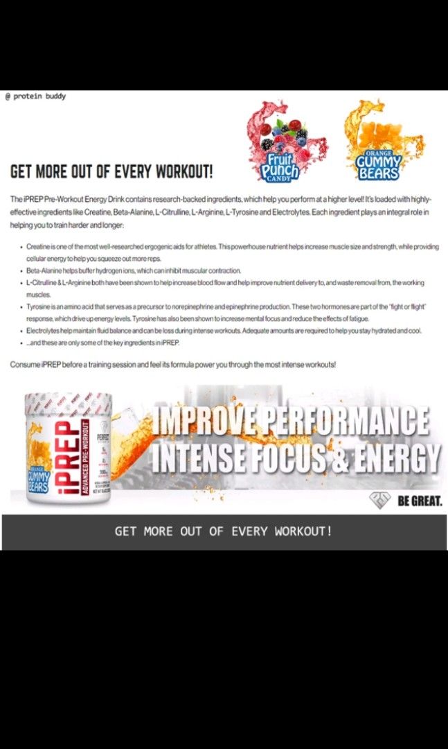 iPREP Advanced Preworkout, Health & Nutrition, Health Supplements, Sports & Fitness Nutrition