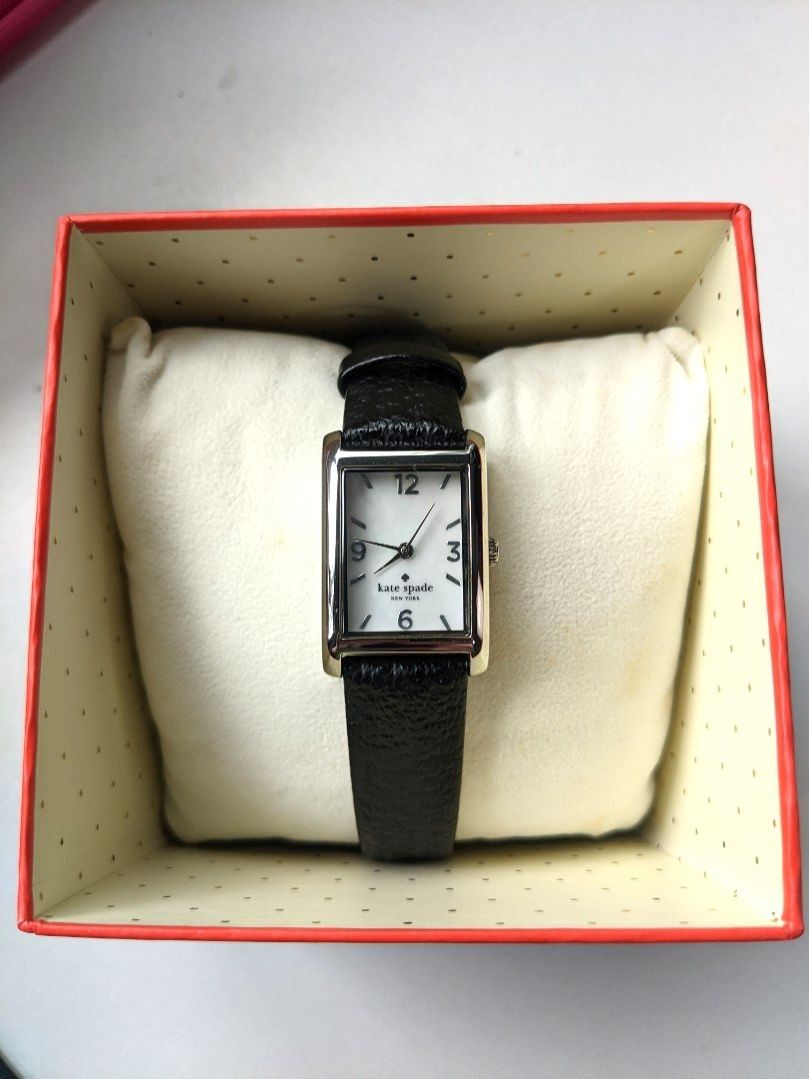 Kate Spade Analogue Mother of Pearl Watch Black Leather Women s