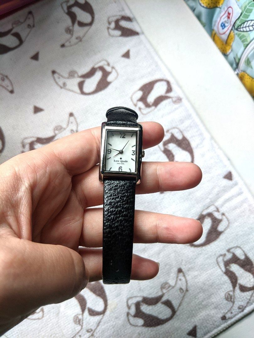 Kate Spade Analogue Mother of Pearl Watch Black Leather Women s
