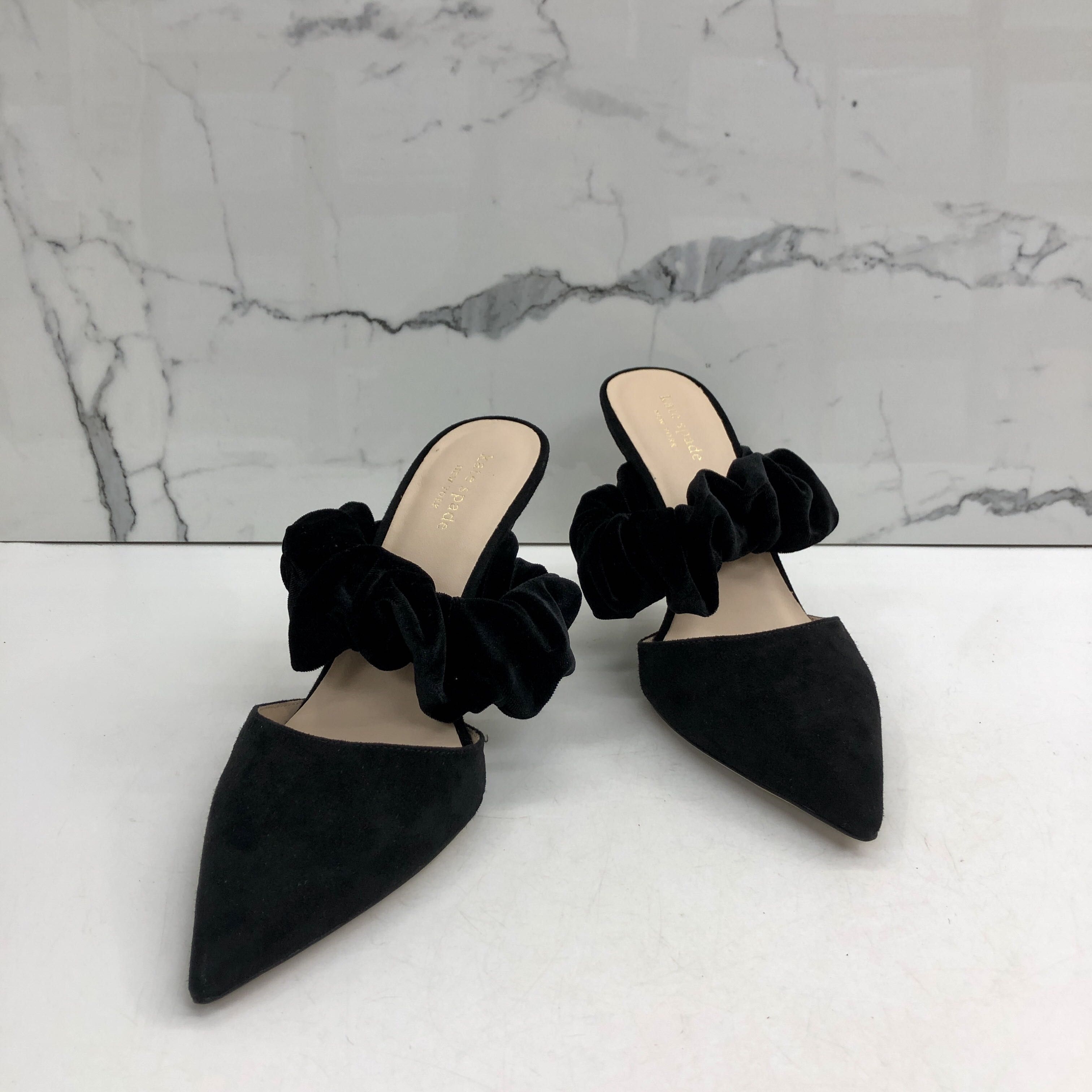 KATE SPADE BLACK SUEDE MULES HEELS 227033611