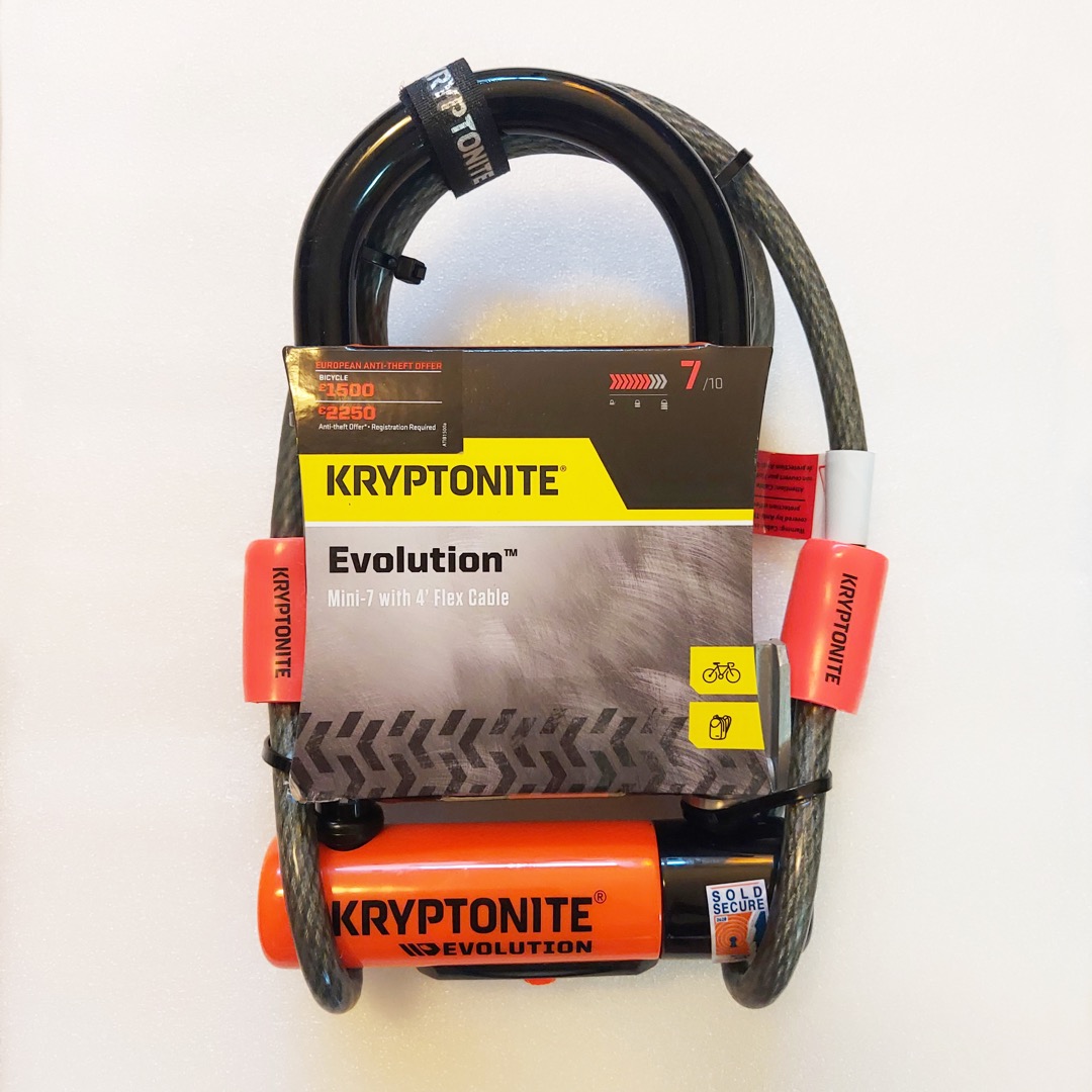 Kryptonite Evolution Mini 7 U Lock with Flex Cable D Lock, Sports Equipment, Bicycles & Parts