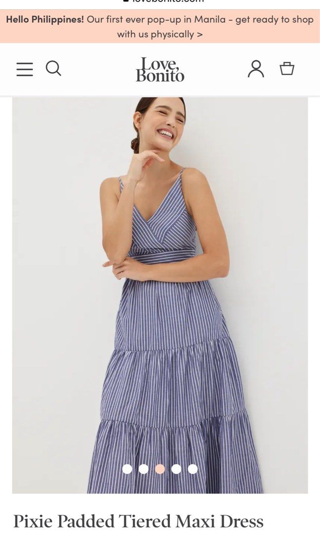 LB Pixie Padded tiered maxi dress in blue pinstripes, Women's Fashion ...