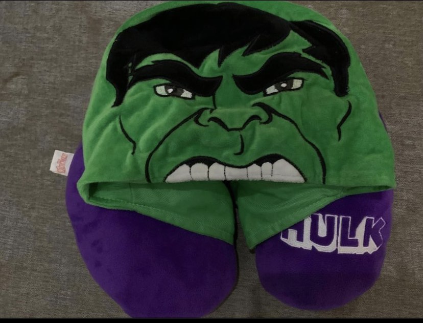 Marvel Avengers Hulk Neck Pillow with Hood, Hobbies & Toys, Travel