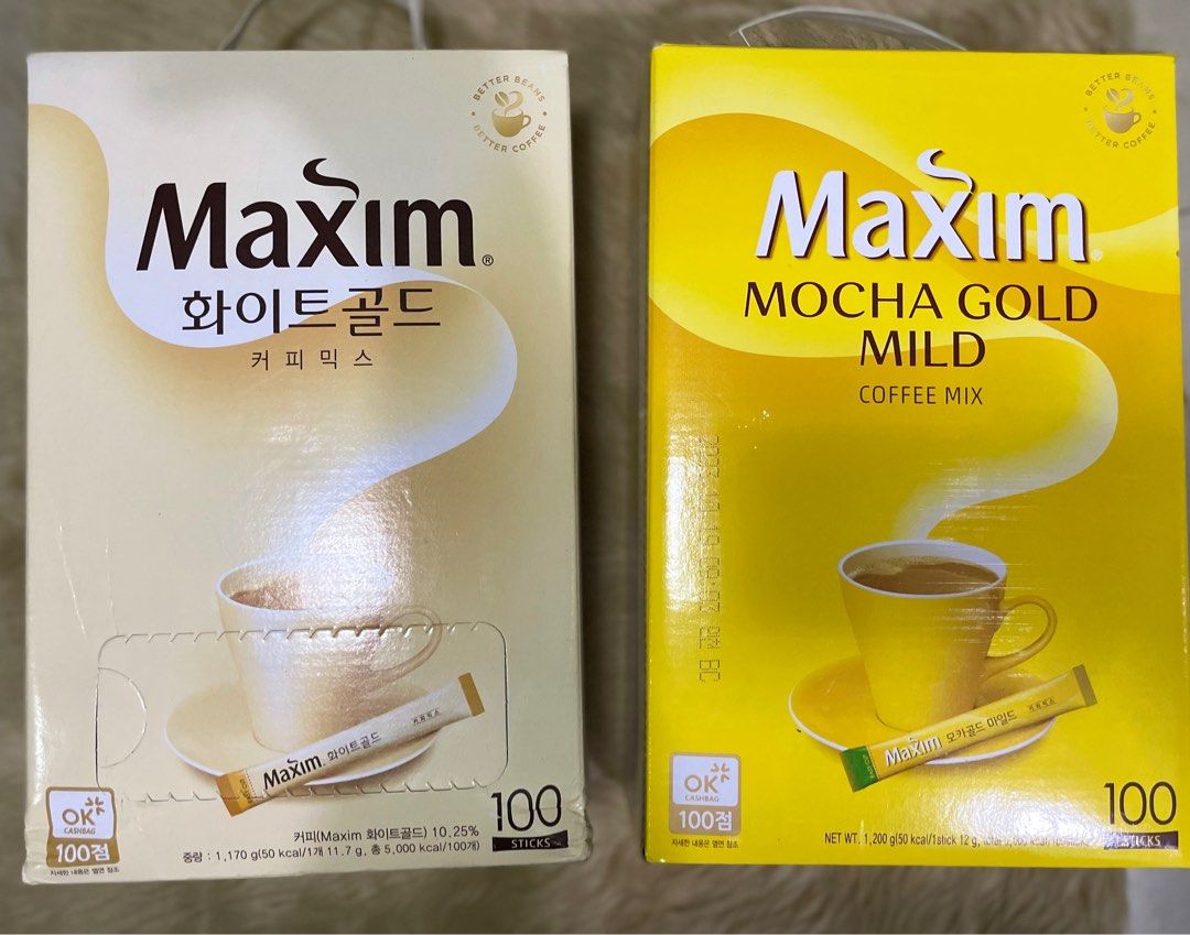 Korean Maxim Coffee Gold and White Gold, Food & Drinks, Beverages on