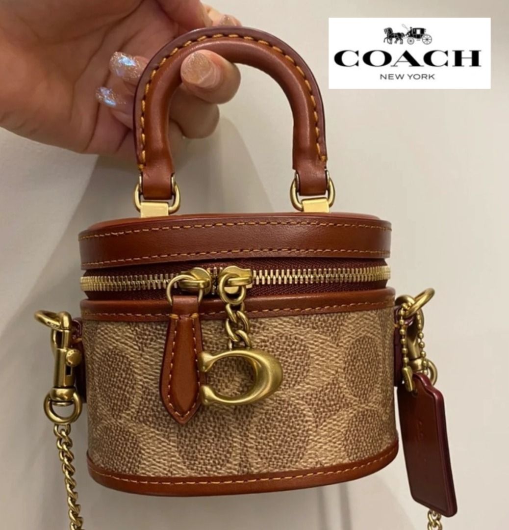 New Coach Original Tan Rust Collection TRAIL CROSSBODY 12 IN SIGNATURE CANVAS Crossbody Chain Sling Bag For Women Come With Complete Set Suitable for