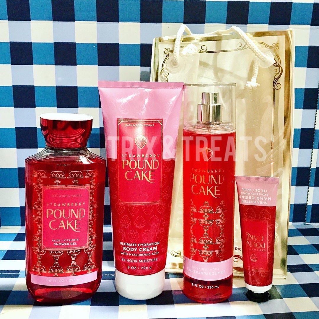 Amazon.com : Bath & Body Works Skin Care Bundle Strawberry Pound Cake Wash  Mist Cream Shower Gel and Lotion Full Size : Beauty & Personal Care