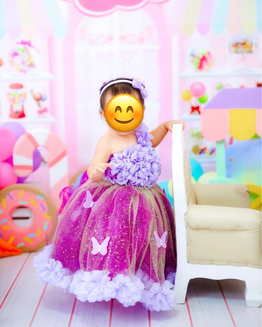 Purple Butterfly Tutu Gown with headband and shoes