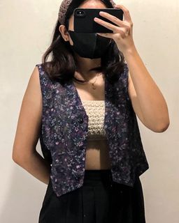 Purple Floral Cropped Vest