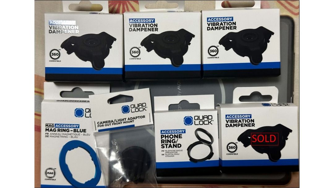 Quad Lock Vibration Dampener, Ring, Out Front Mount Adaptor, Mag Case