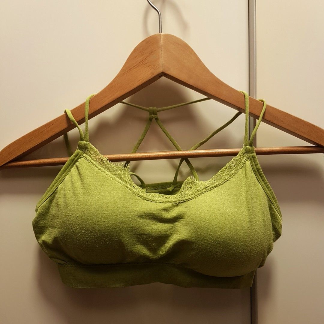 sage green cottagecore strappy bralette with lace trim, Women's Fashion,  New Undergarments & Loungewear on Carousell