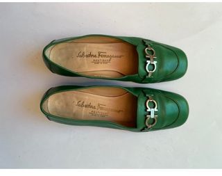 Salvatore Ferragamo Green Leather Loafers Size 5.5