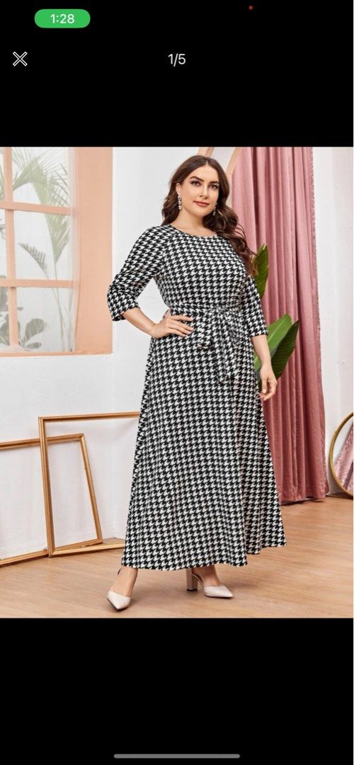 Shein Plus Size Curve Checkered Dress Black White Women s Fashion