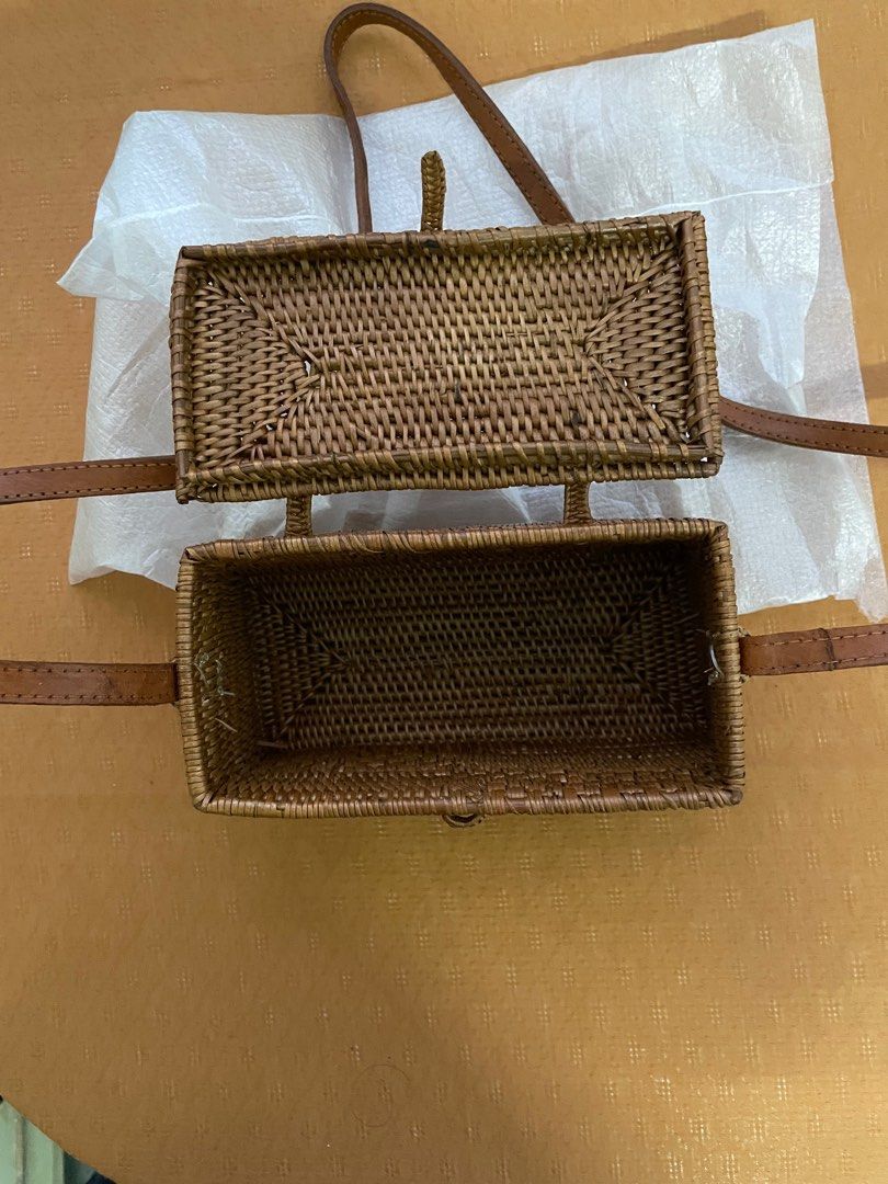 Square bamboo bag with long leather strap theme Malaysia