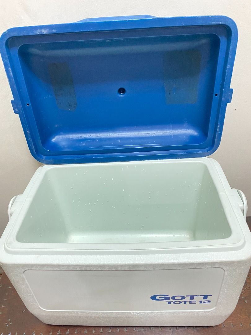 Vintage Gott Tote 12 Cooler White w Blue Cover Furniture Home