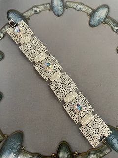 Vintage Victorian Motif Filigree Panel with AB Crystals Bracelet
