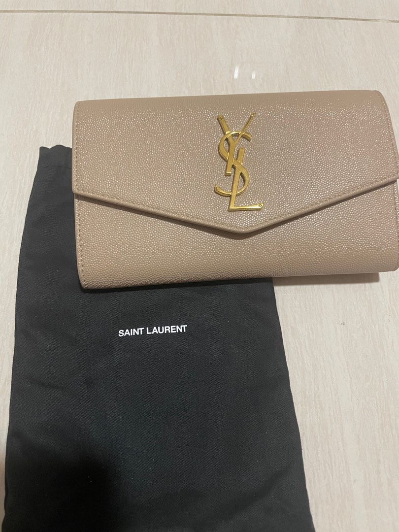 YSL UPTOWN CHAIN WALLET IN GRAIN DE POUDRE EMBOSSED LEATHER, Luxury