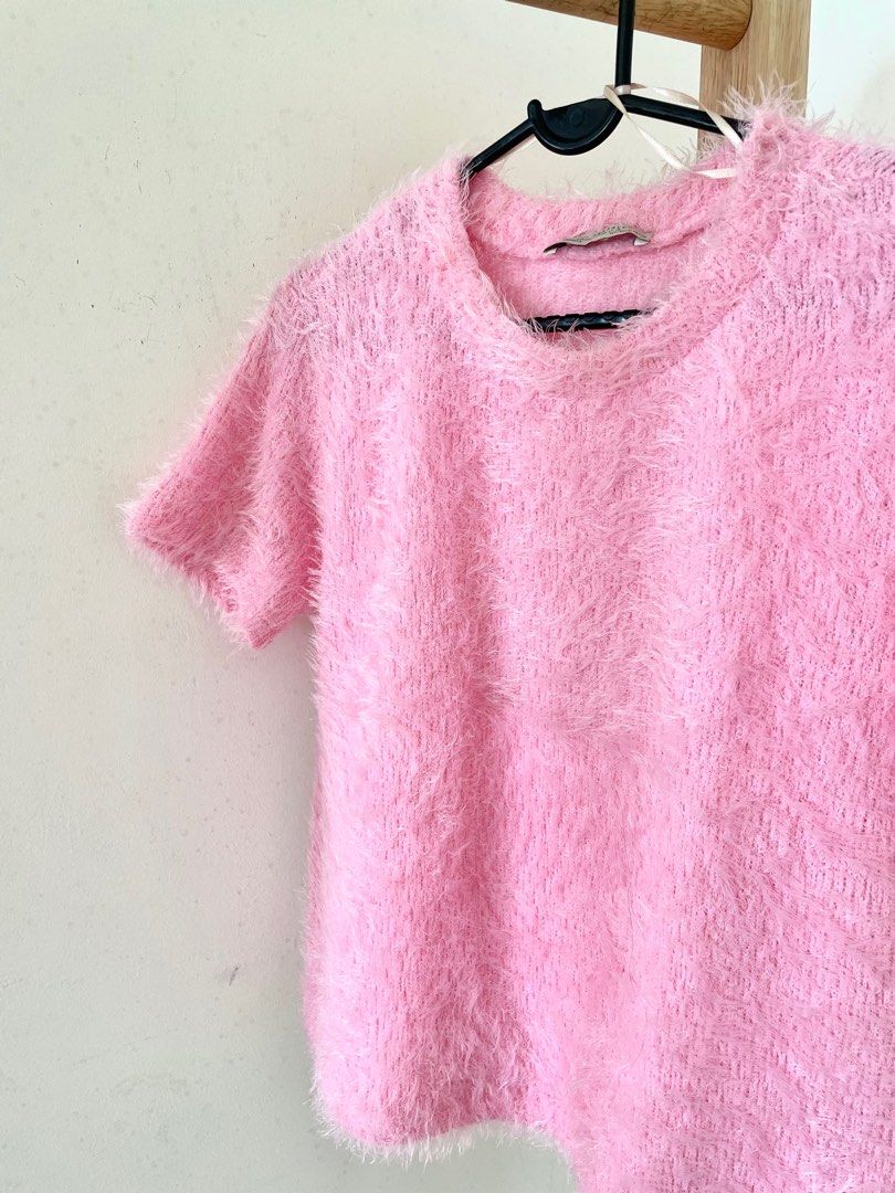 Zara fluffy knit top in pink (34% OFF), Women's Fashion, Tops, Blouses on  Carousell