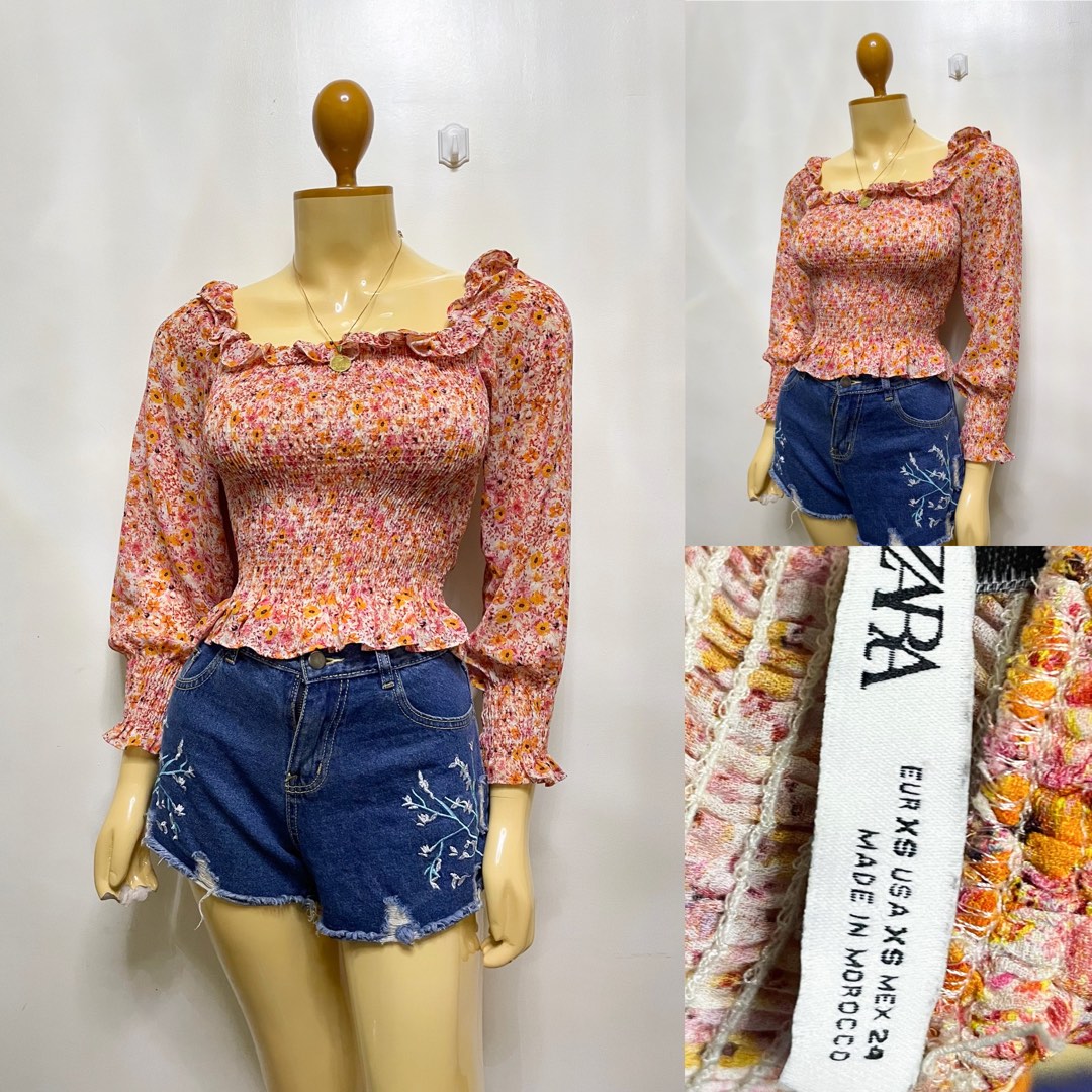 ZARA FLORAL SMOCKED TOP, Women's Fashion, Tops, Blouses on Carousell