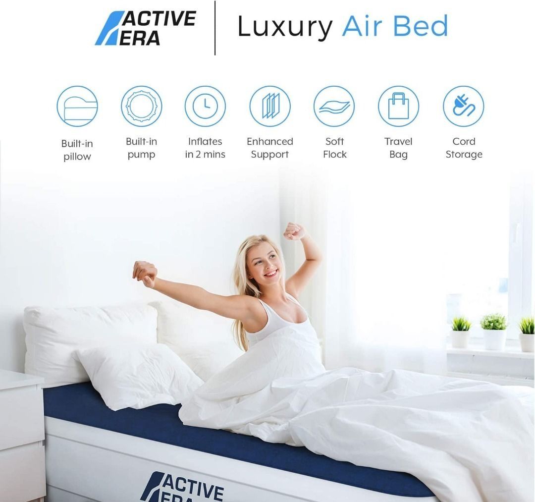 2967 Active Era Super Single Size Deluxe Air Mattress Elevated Inflatable Airbed Built in Electric Pump