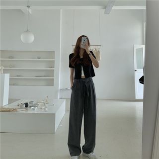 直筒寬鬆高腰休閒西裝褲 灰