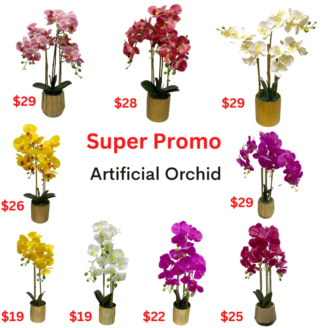 Artificial Orchids Flowers in Gold Pot Fake Orchid Plants, Home Office
