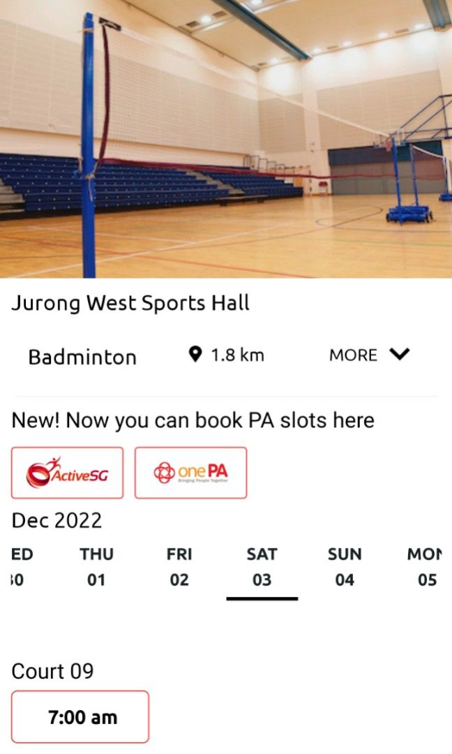 Badminton Court at Jurong West Sports Hall, Saturday Dec 3 9pm10pm