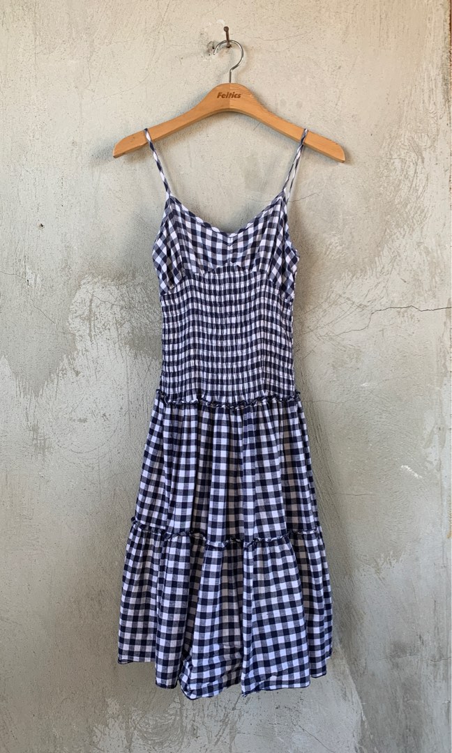 Blue Gingham Dots Smocked Gown