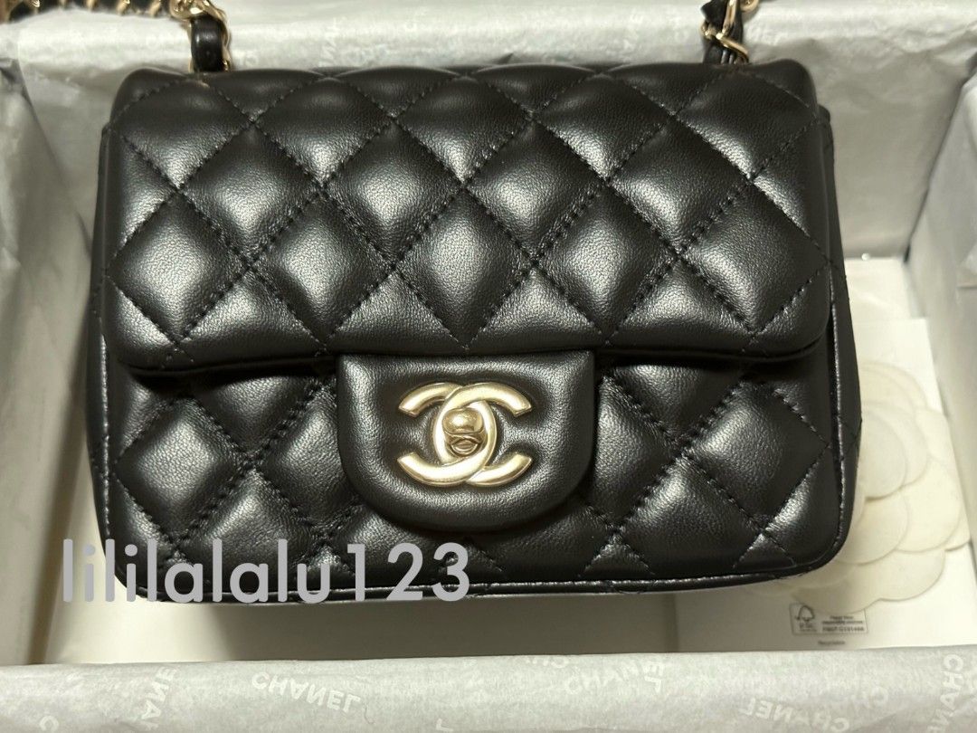 Chanel Classic Square Mini Flap Lambskin - Black, Luxury, Bags & Wallets on  Carousell