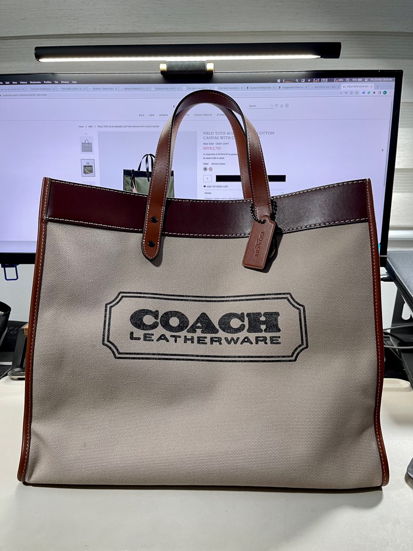 COACH FIELD TOTE 40 IN ORGANIC COTTON CANVAS WITH COACH BADGE