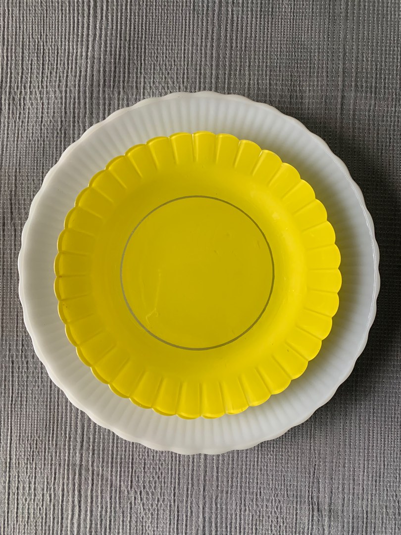 4 DURALEX yellow glass side plates, Furniture & Home Living