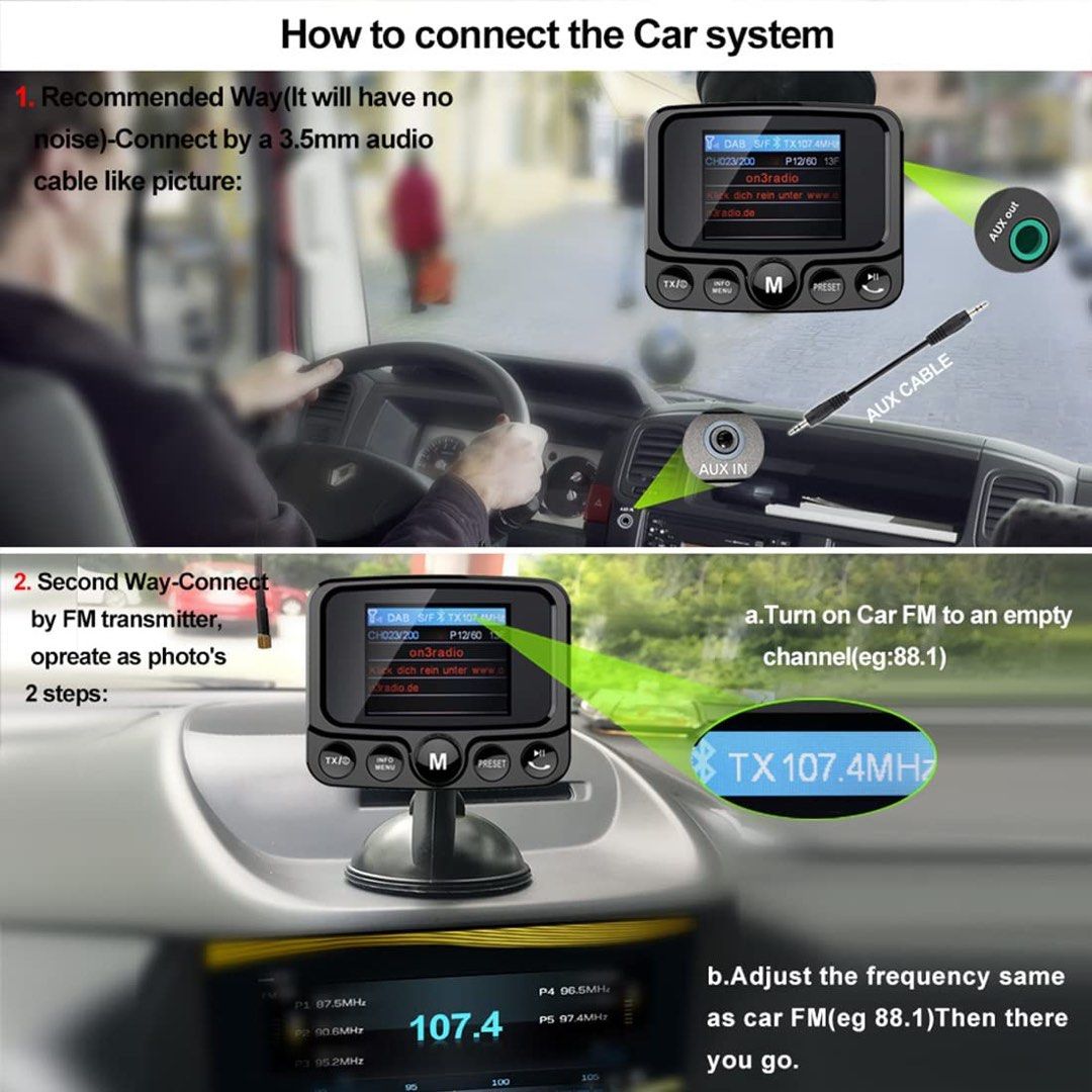 FirstE 2.4" Colorful Display Car DAB/DAB+ Radio Adaptor, Portable DAB