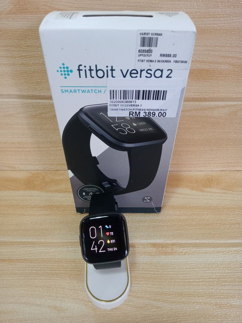 Fitbit Versa 2 Smart Watch Fitness Sensor Rubber Strap Voice Control Play Music App Notification With Charger Box Condition Like New Rarely Used
