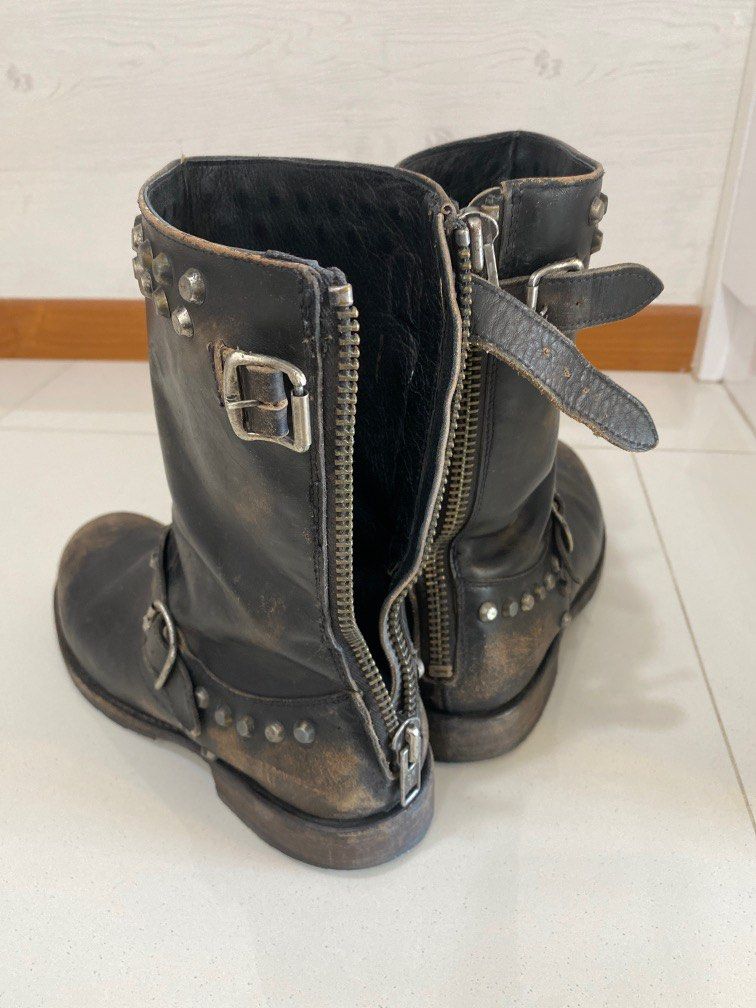 Frye Rogan Biker Zip Boots Stonewashed