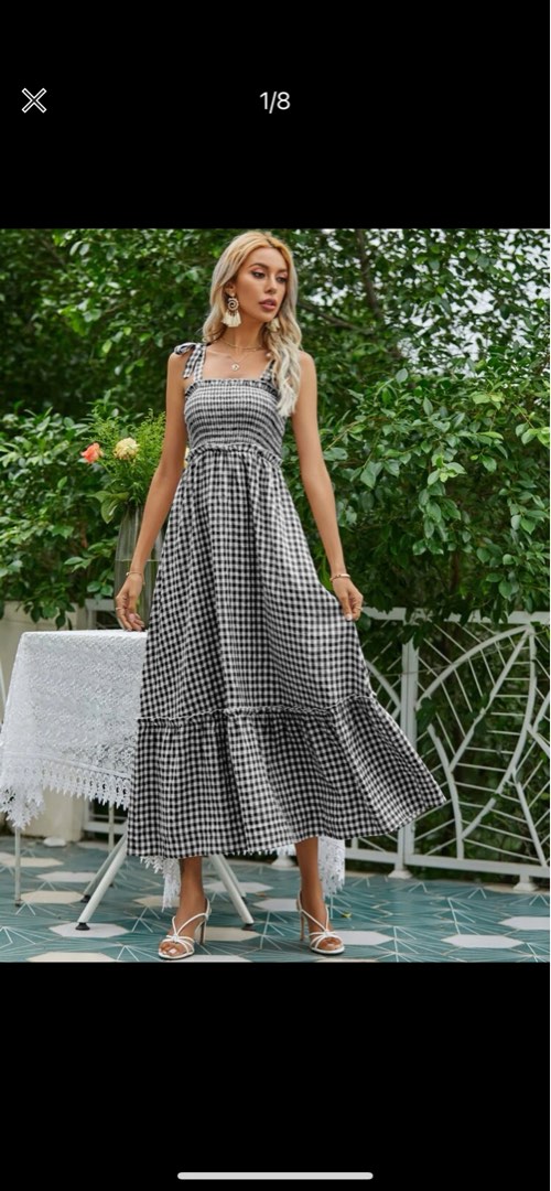 gingham checkered a-line maxi dress