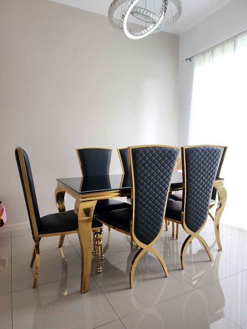Gold Dining table set, Furniture & Home Living, Furniture, Tables
