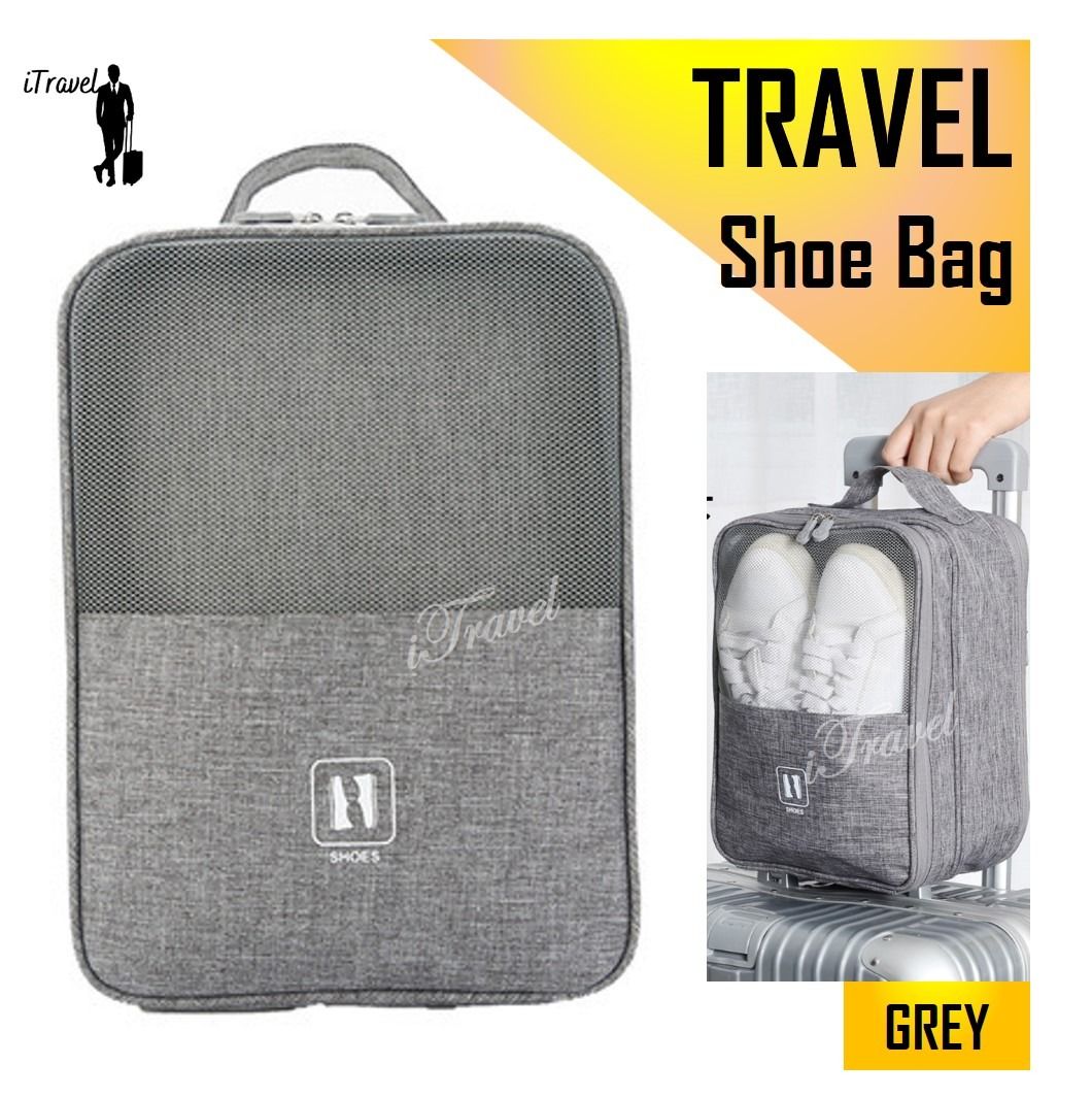 GREY Travel Shoe Bag Box For 3 Pairs Of Shoes With Compartment
