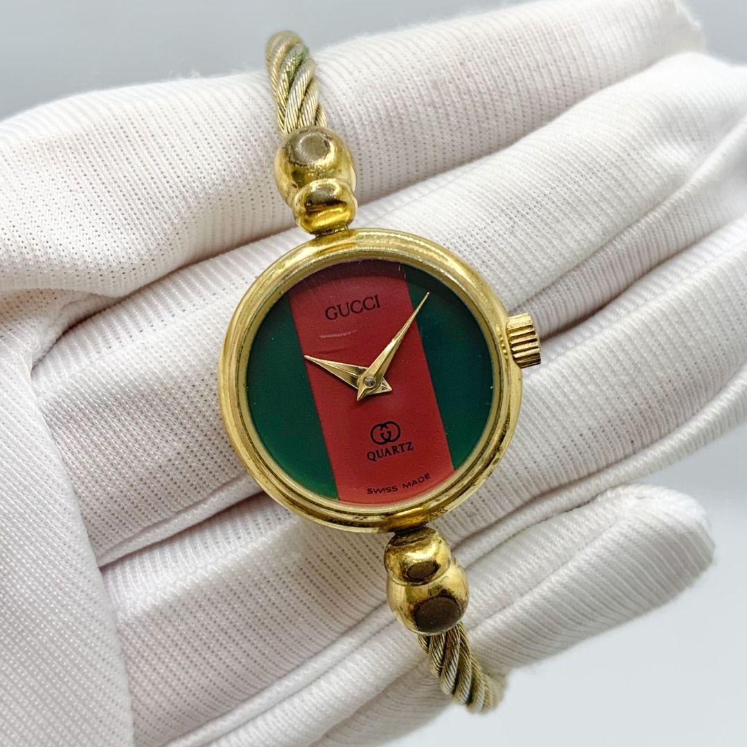 GUCCI 2047L CABLE GOLD BANGLE QUARTZ LADIES WATCH 227031793 EK