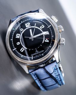 Handmade Handstitched Watch Strap In Blue Grey Rub Off Crocodile Leather For Client’s Jaegar-LeCoultre Watch