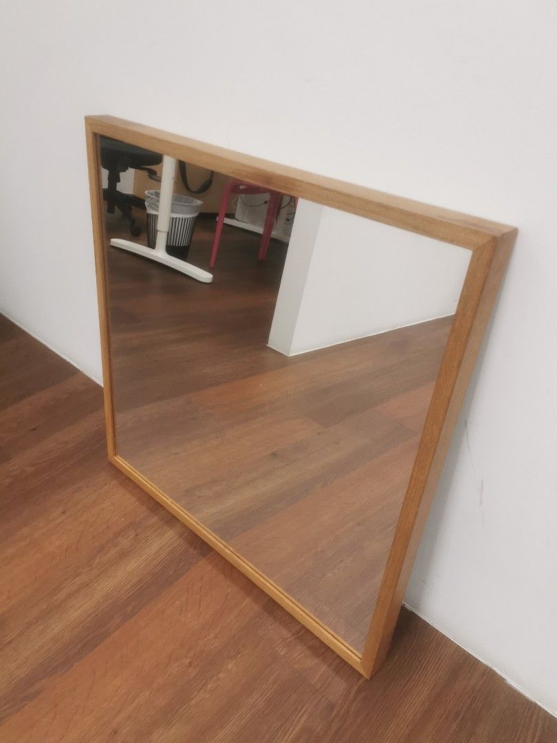 IKEA mirror with solid wood frame (70cm x 70xm), Furniture & Home