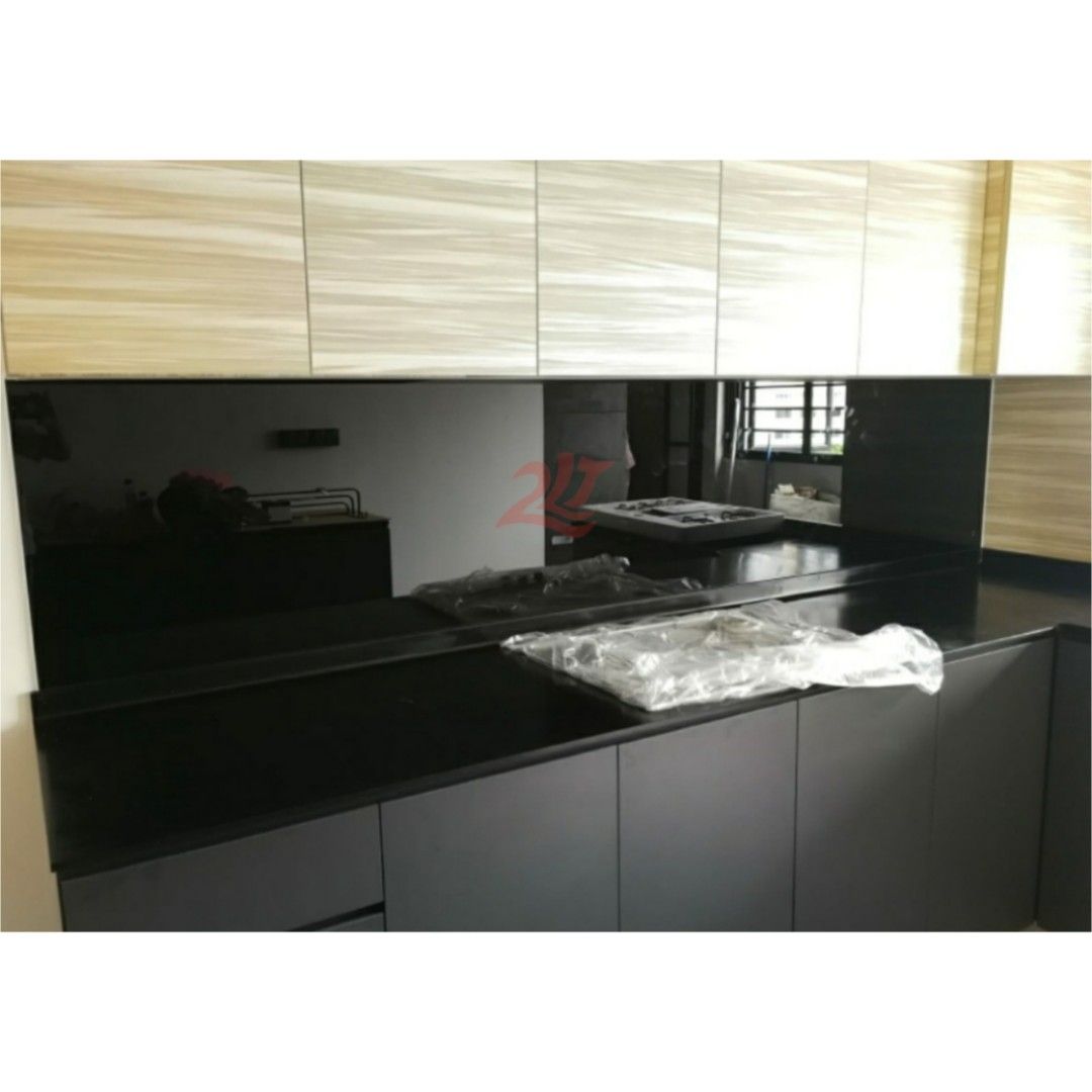 Kitchen Backsplash Clear Tempered Glass Spray Black Paint, Furniture