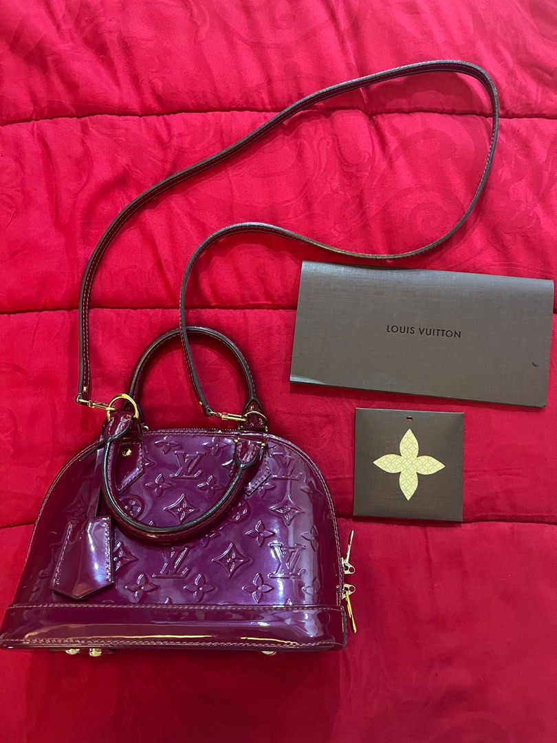 Louis Vuitton Monogram Vernis Magenta Alma PM bag + matching strap