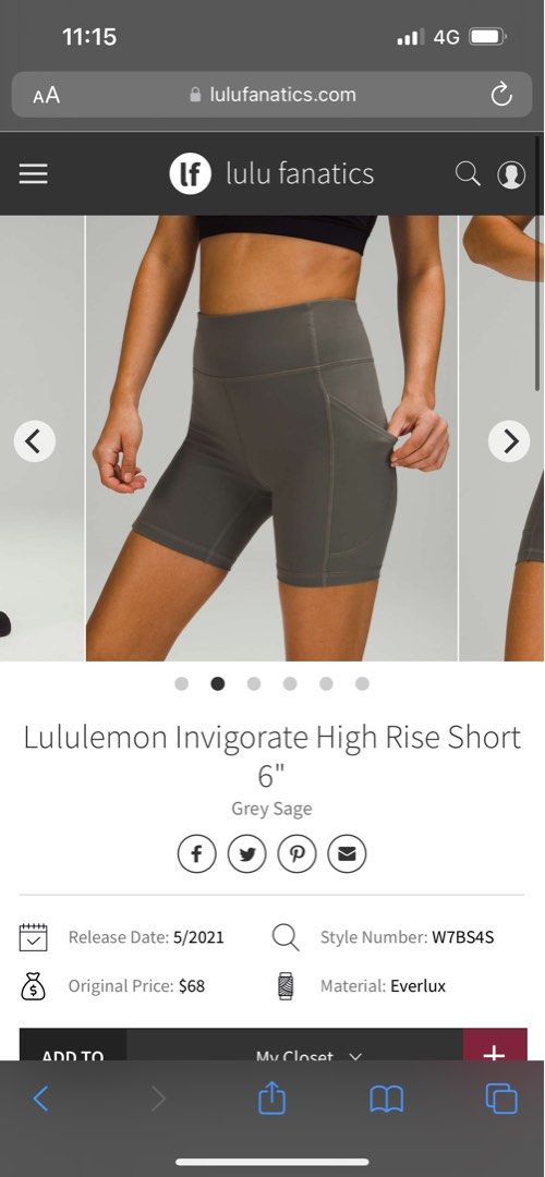Lululemon Invigorate 6” Shorts in Grey Sage, Women's Fashion, Activewear on  Carousell