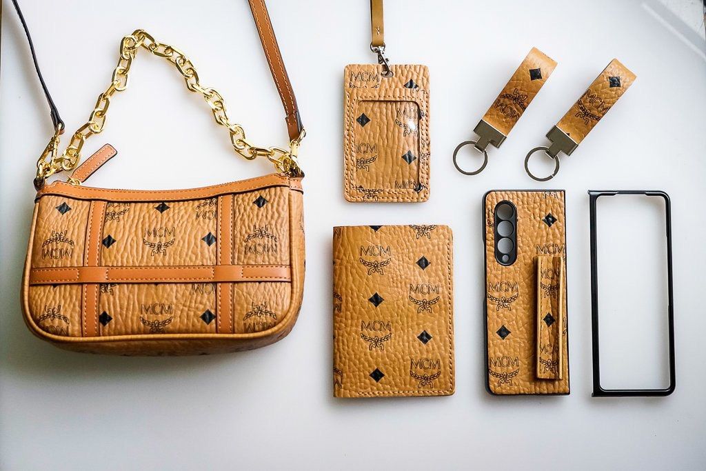 MCM repurposed set Clutch Lanyard ID Holder Passport Holder Samsung Z Fold 4 Mini Wallet LV