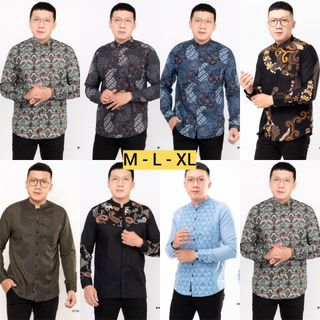 Men Long Sleeve Batik Brown Green Blue Shirt Slimfit