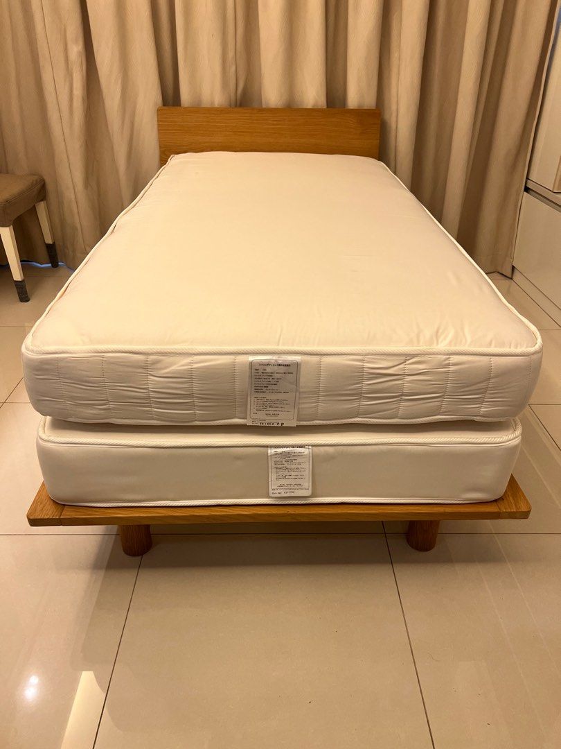 Muji Single Bed (Muji Bedframe, Muji Headboard & 2Layers of Muji
