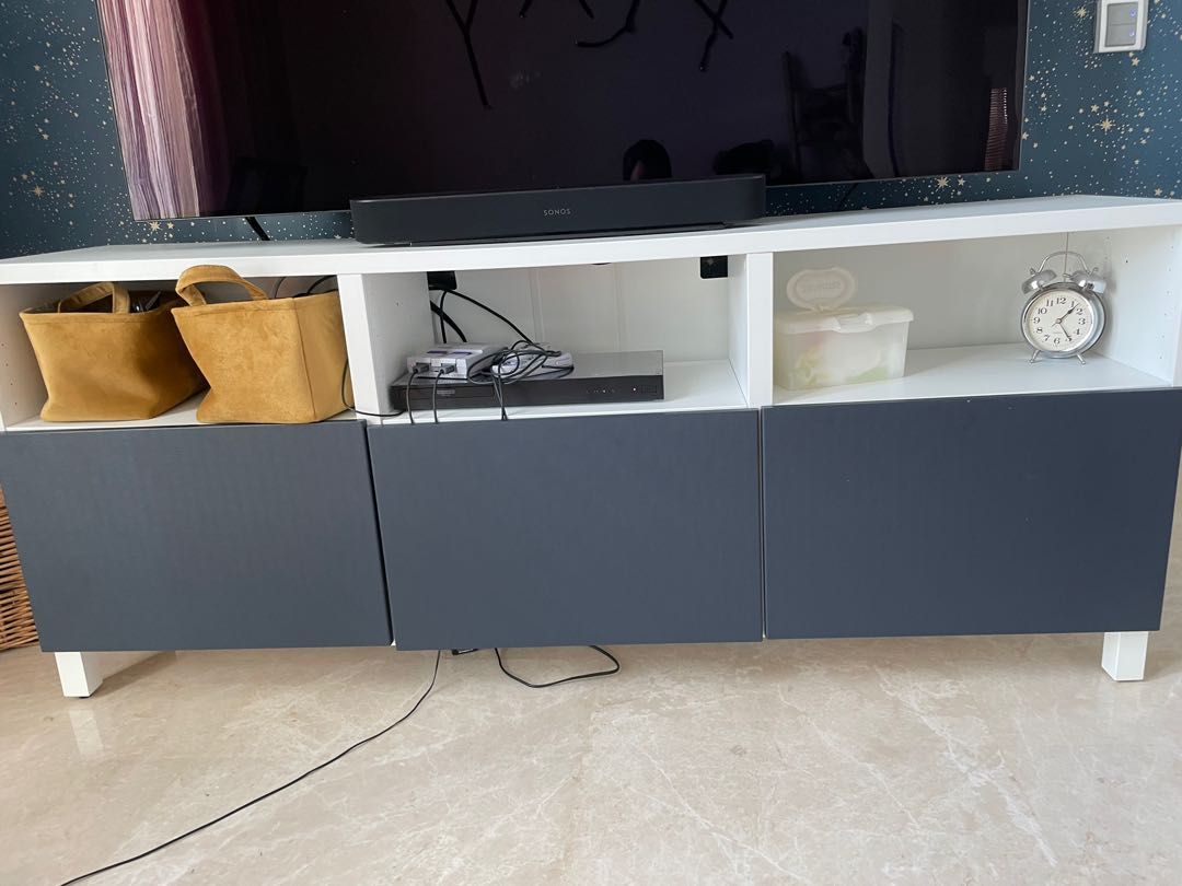 Navy and White IKEA TV console., Furniture & Home Living, Furniture, TV