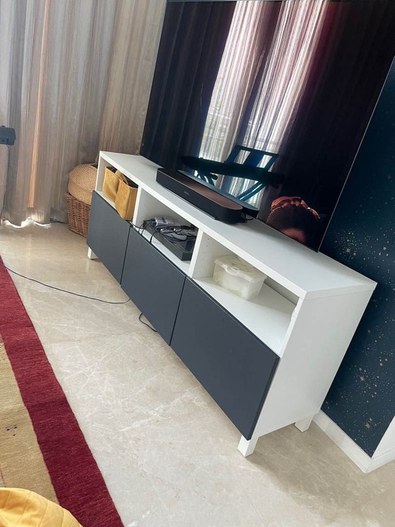 Navy and White IKEA TV console., Furniture & Home Living, Furniture, TV