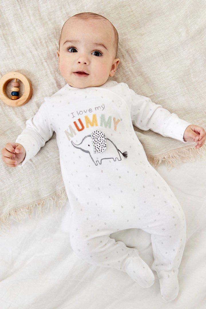Next UK Unisex Mummy Elephant single sleepsuit with matching bibs